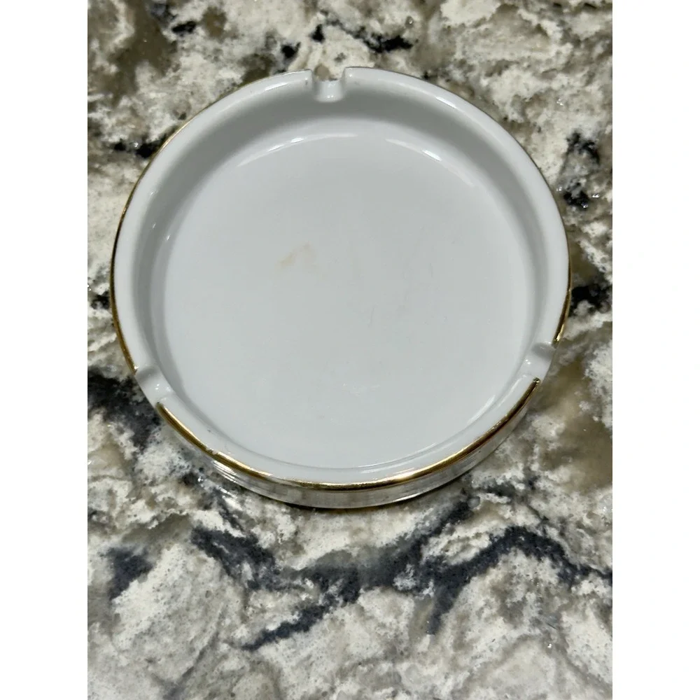 Vintage White Porcelain Ashtray Gold Trim 4